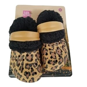 LILY & Dan Leopard Print Warm Lined Rubber Clogs with Removable Liner - NWT